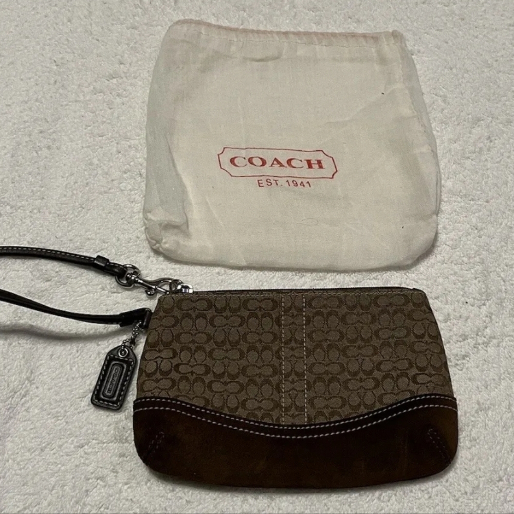 Coach Wristlet Wallet Canvas & Suede with Strap, Hangtag, and Coach Dust Cover